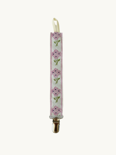 Pacifier Clip White with Dusty Pink Flowers