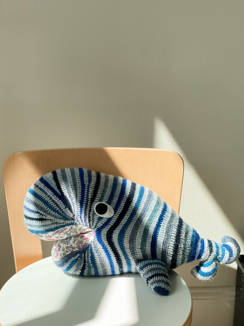 Handmade Knitted Whale with Liberty Details