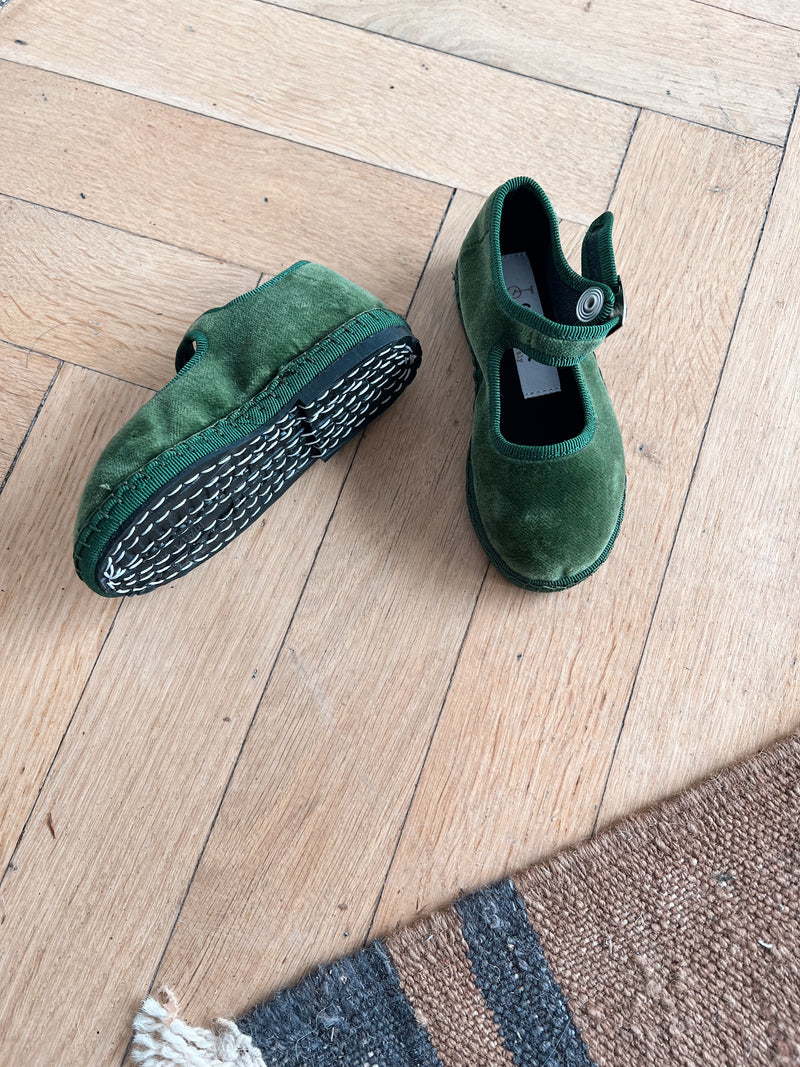 Maryjane Loafers, Green Velvet