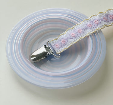 Handmade Pacifier Clip, Purple Pink & Yellow