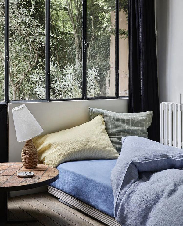 Linen Fitted Sheet, Junior in Atlantic Blue from Linge Particulier
